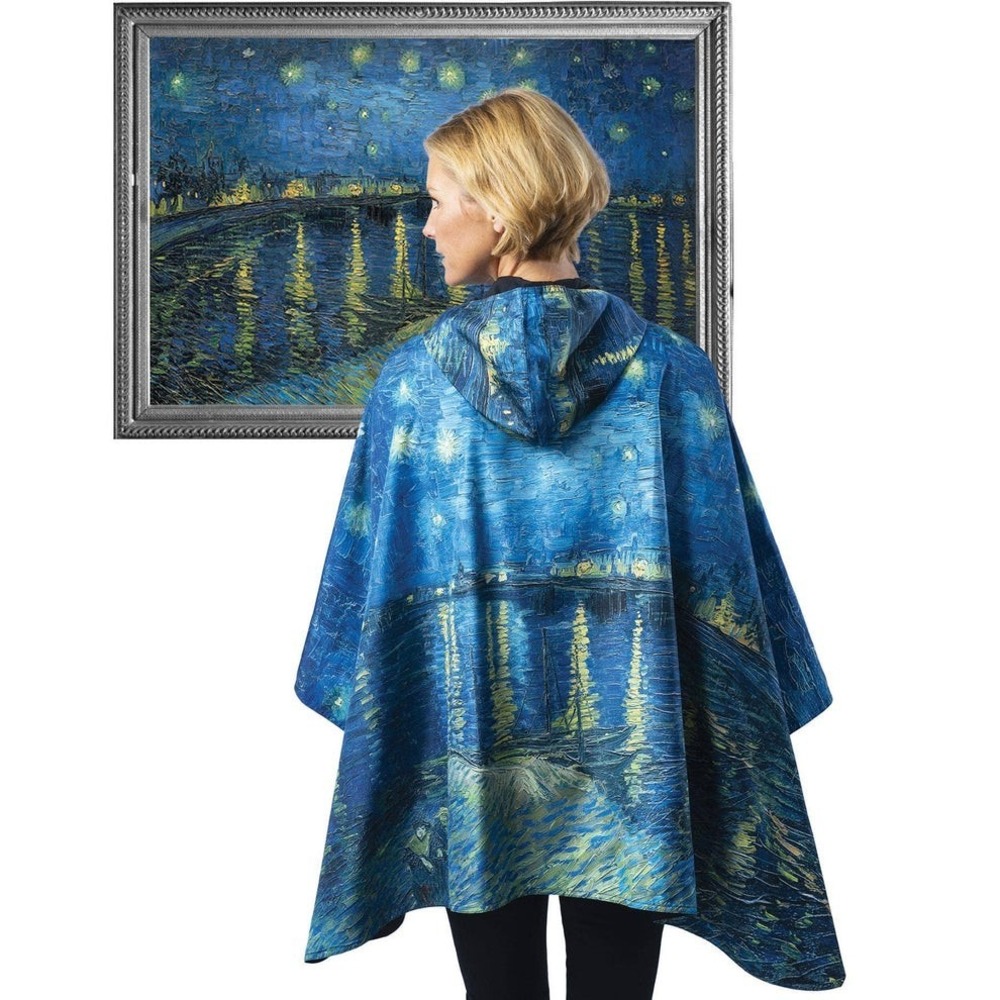 RainCaper Reversible Rain Coat Poncho Van Gogh Over The Rhone Black One Size